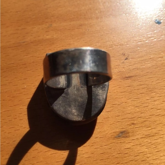 Vintage Ring 1950’s Sterling Silver Rhodonite Modernist Geometric design  7&1/4